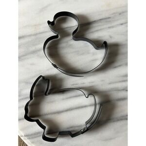 Easter Pancake Egg Molds Set of 2 Bunny and Duck Black Metal with Handles